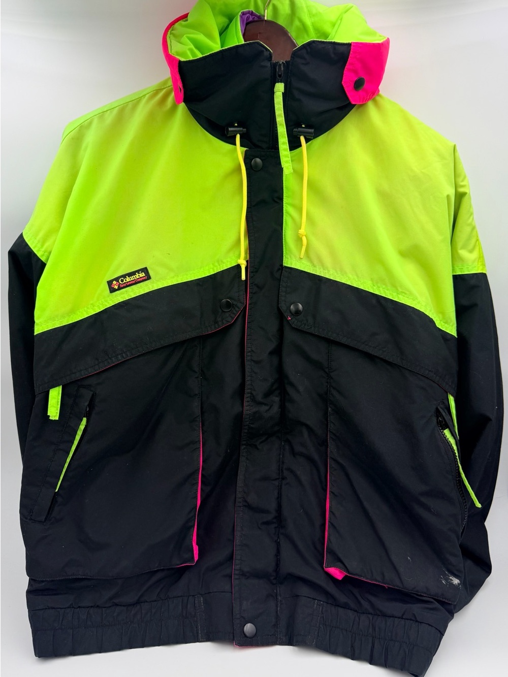 Columbia Neon Green, Black & Hot Pink Men's Rain Jacket